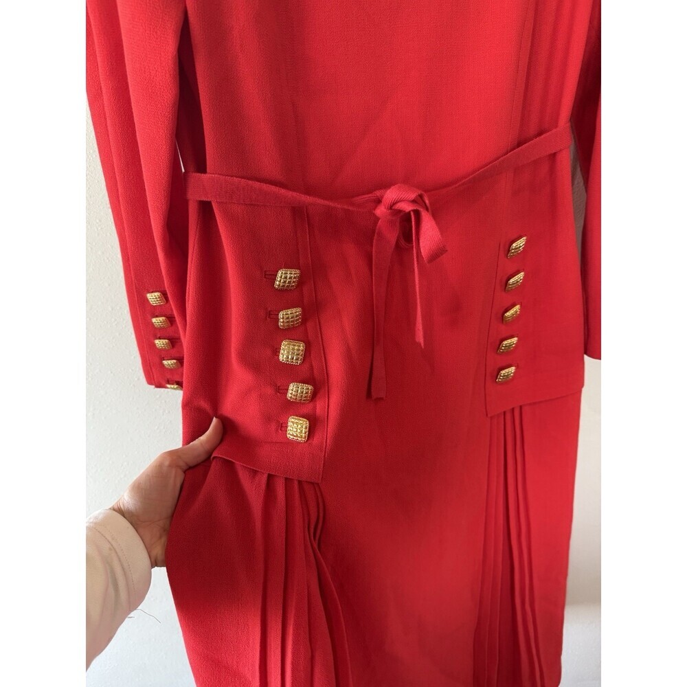 VTG Louis Feraud Women’s Long sleeve Red Wool Midi Dress 12 Vintage - Picture 2 of 9